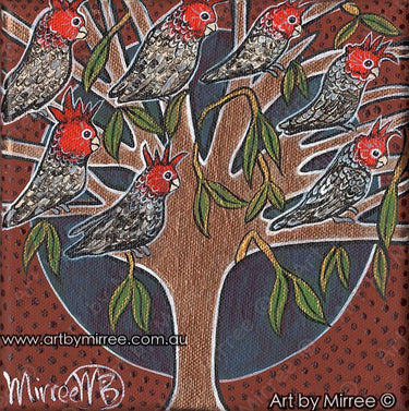 'Australian Gang Gang Cockatoos in Tree' Life Changing Original Painting Series by Mirree Contemporary Dreamtime Animal Dreaming